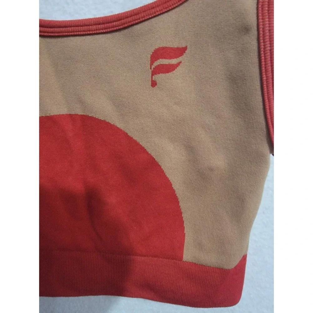 Fabletics Phoenix Seamless Sports Bra S Small Red Tan Colorblock Activewear Yoga